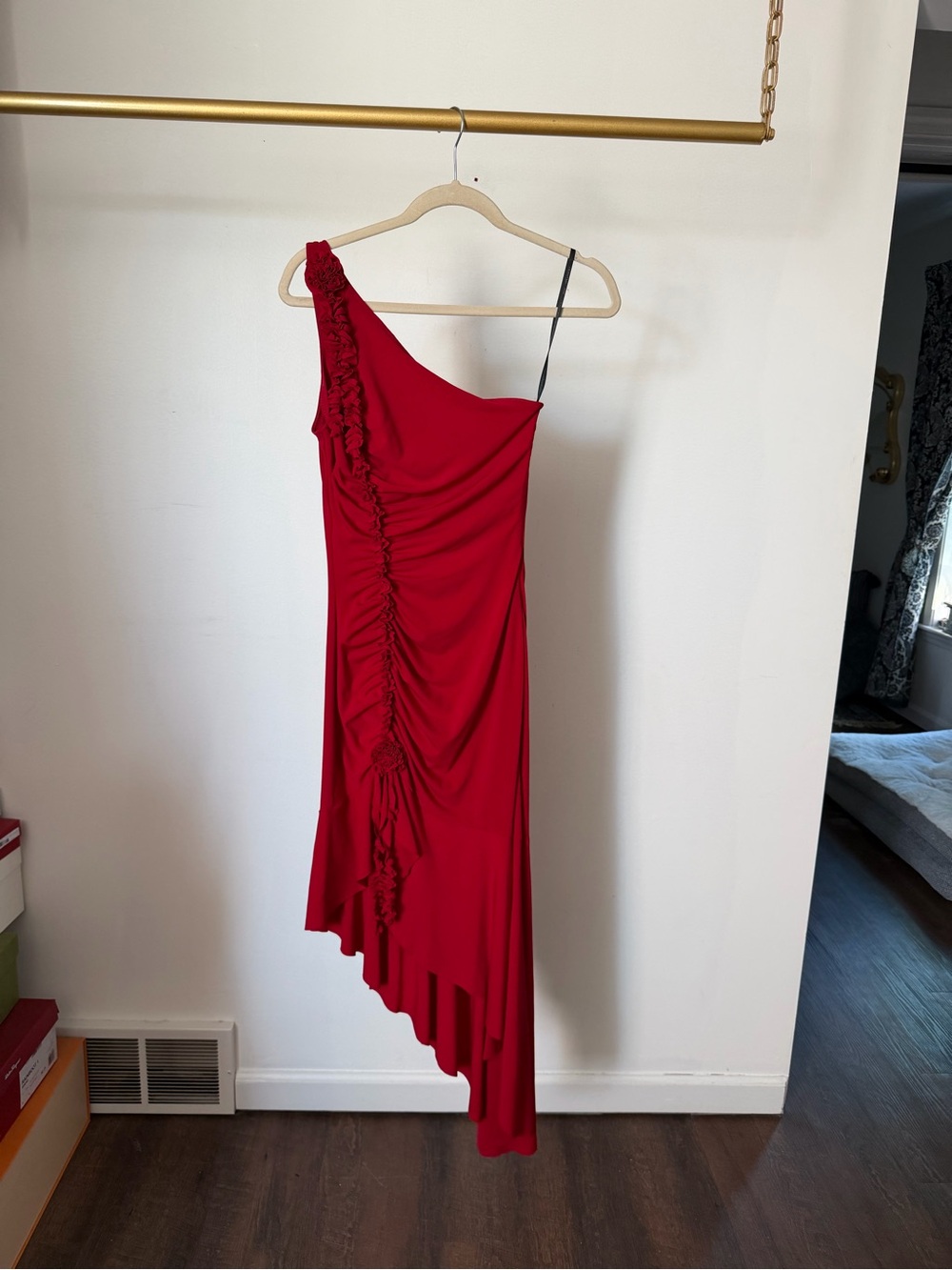 Vintage Red Asymmetric One-Shoulder Dress - Elegant Evening Wear